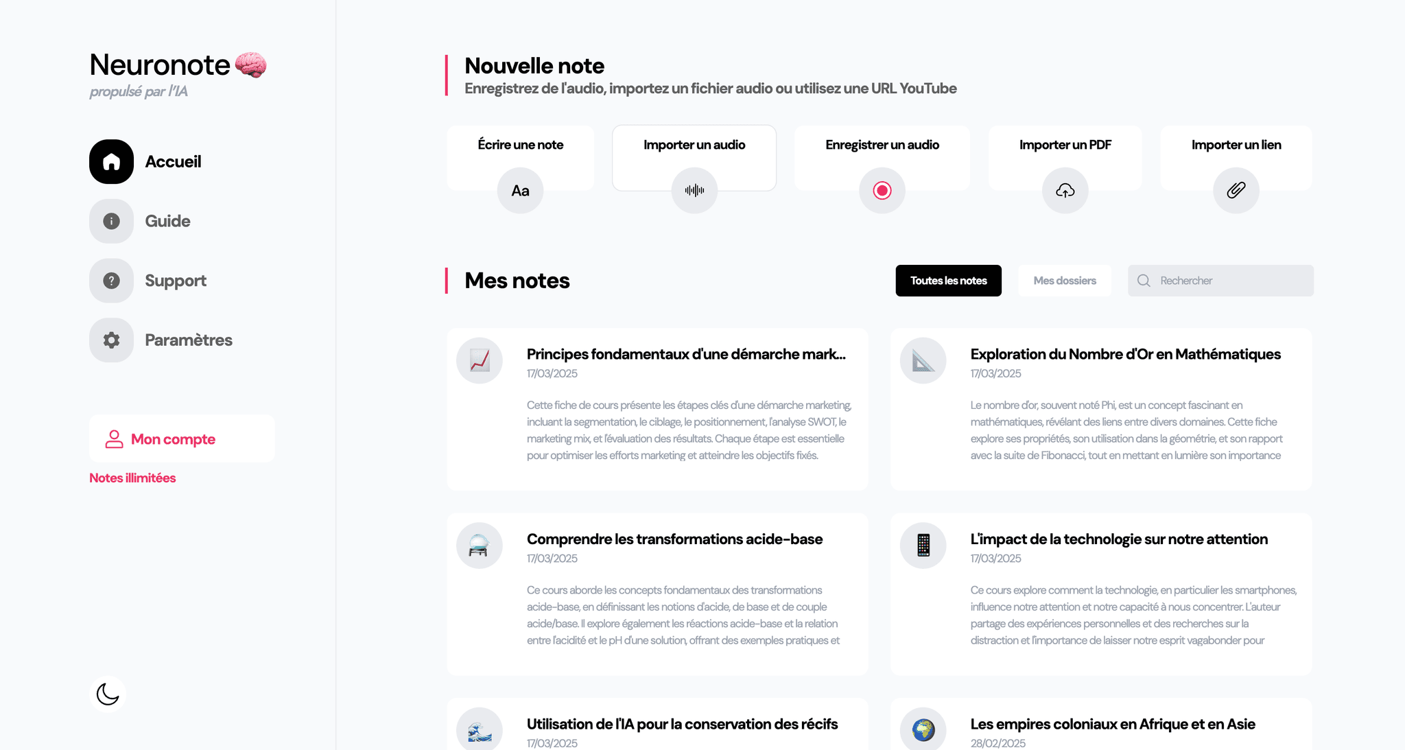 Main dashboard